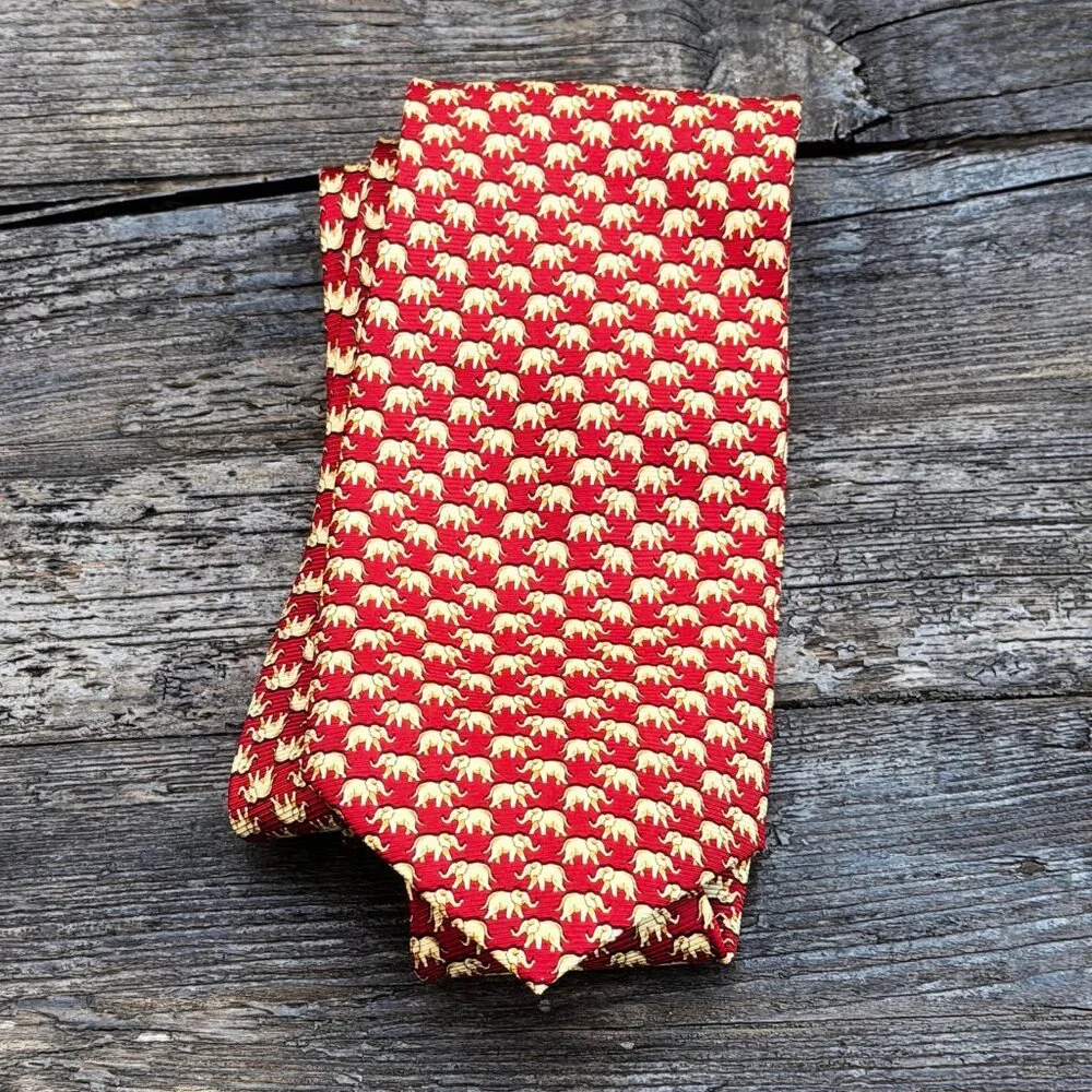 Vintage Bijoux Terner Elephant Endangered Wildlife Handmade Silk Neck Tie Men's